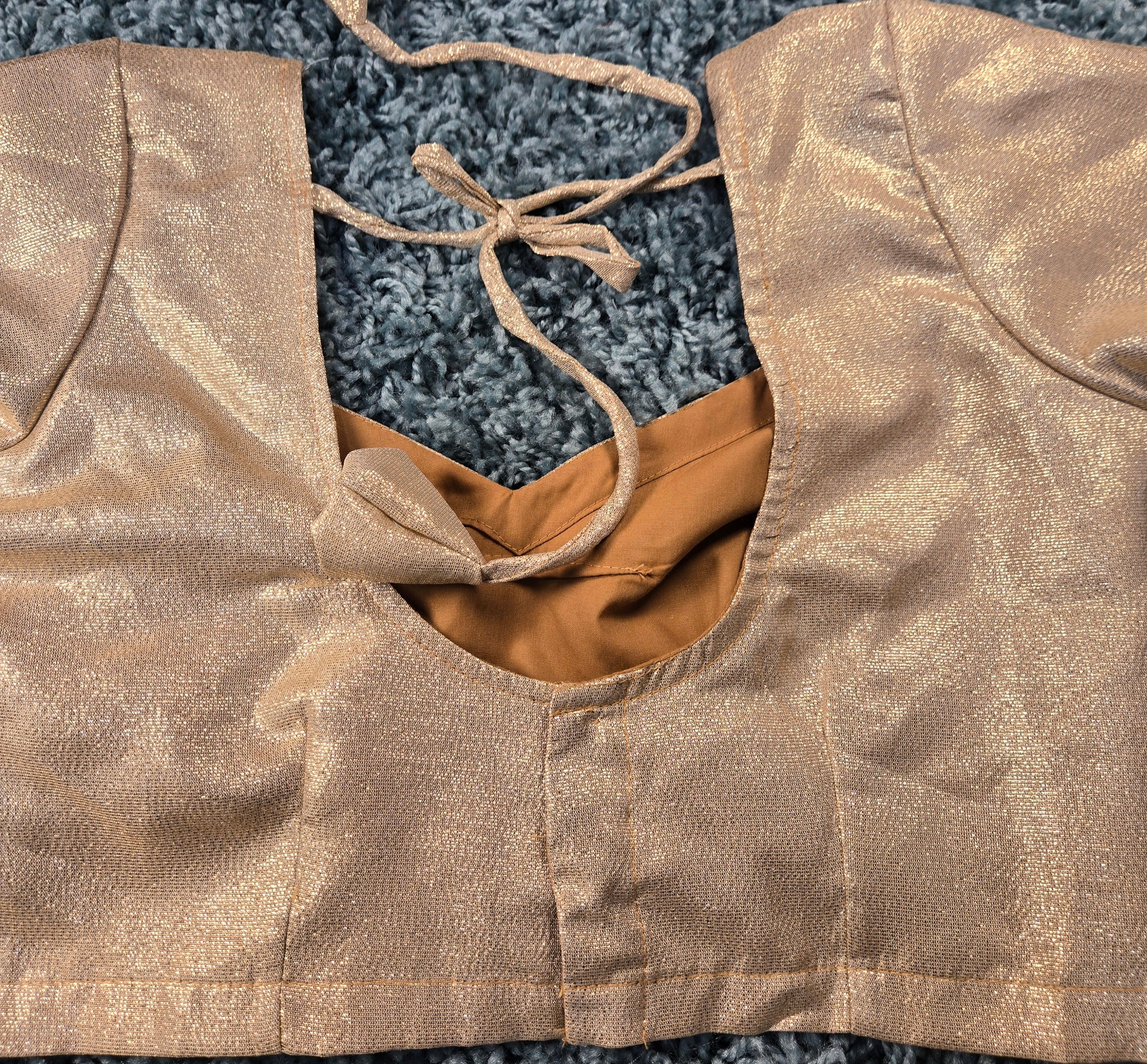 long sleeve light gold shimmery saree blouse