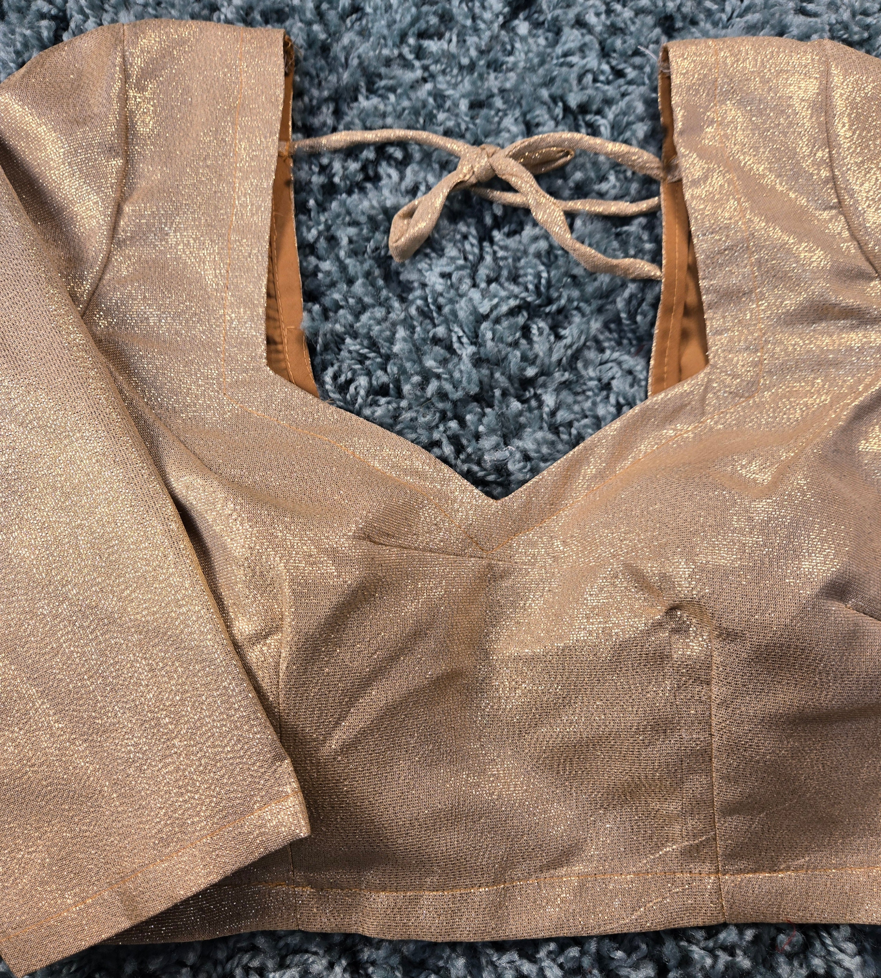 long sleeve light gold shimmery saree blouse