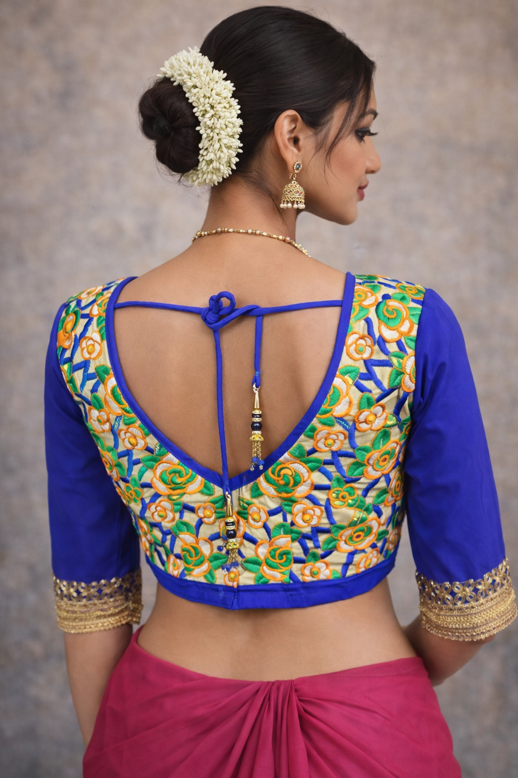 floral multi colour quarter sleeve saree blouse