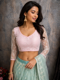 3/4 sleeve light pink lace saree blouse
