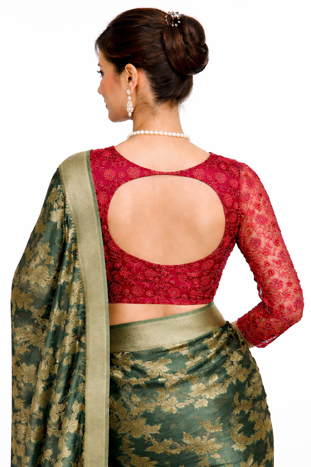 lace embroidered maroon saree blouse