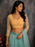 3/4 sleeve yellow lace saree blouse
