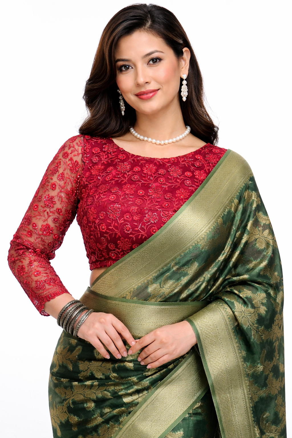 lace embroidered maroon saree blouse